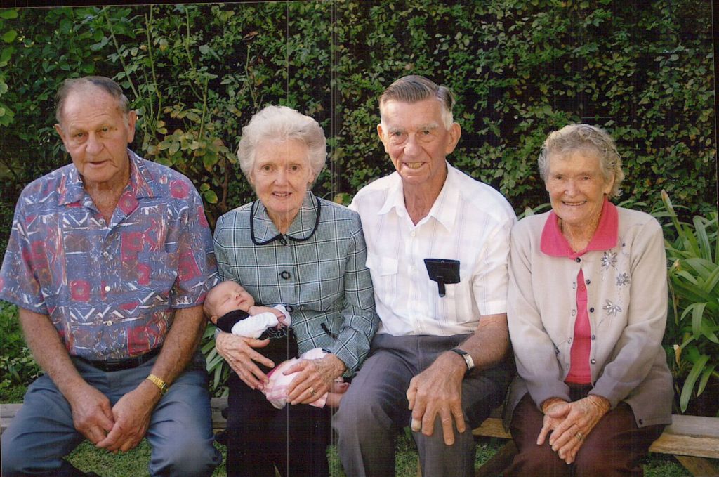The girls with their respective husbands Brian Lindsay, Gloria Cox, Bill Cox and Doreen in about 2010 